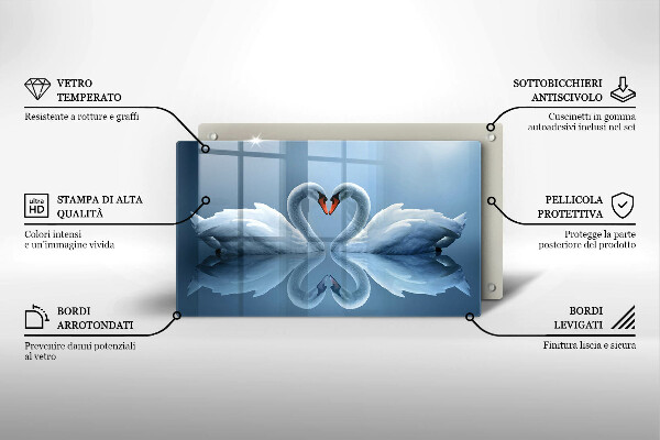 Tábua de corte de vidro Coração de dois cisnes