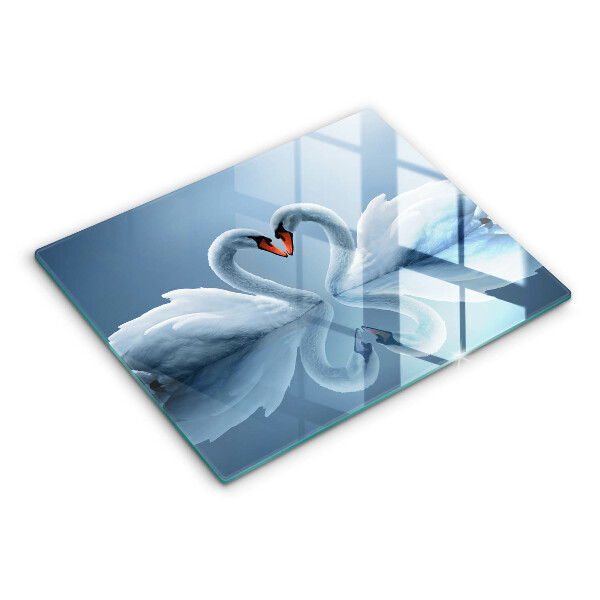 Tábua de corte de vidro Coração de dois cisnes