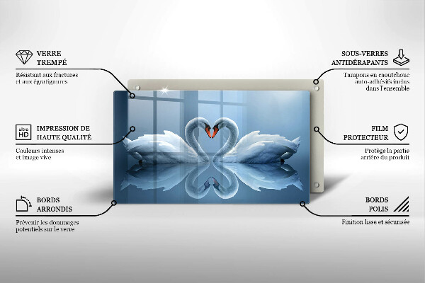 Tábua de corte de vidro Coração de dois cisnes