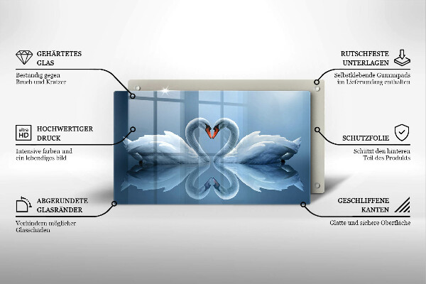Tábua de corte de vidro Coração de dois cisnes