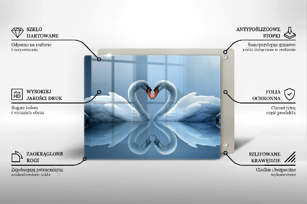 Tábua de corte de vidro Coração de dois cisnes