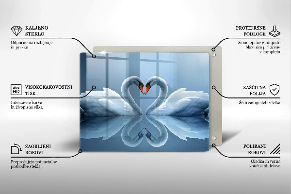 Tábua de corte de vidro Coração de dois cisnes