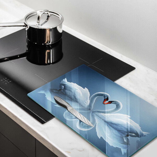 Tábua de corte de vidro Coração de dois cisnes