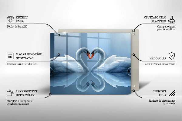 Tábua de corte de vidro Coração de dois cisnes