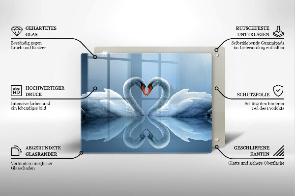 Tábua de corte de vidro Coração de dois cisnes