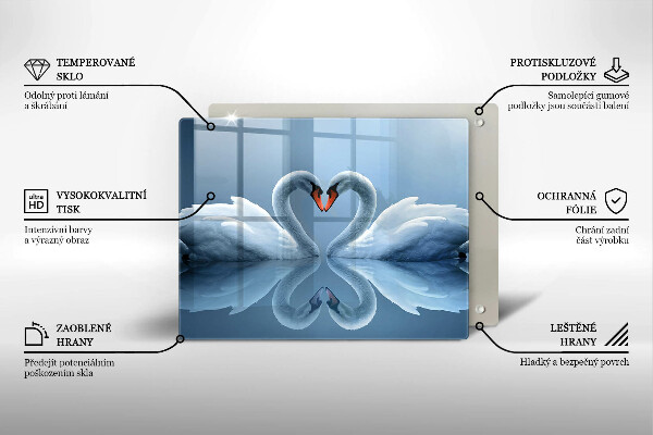 Tábua de corte de vidro Coração de dois cisnes