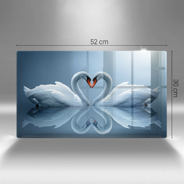 Tábua de corte de vidro Coração de dois cisnes