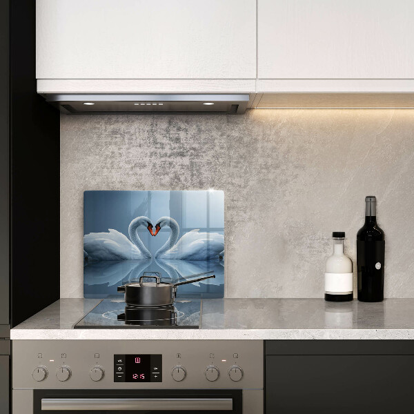 Tábua de corte de vidro Coração de dois cisnes