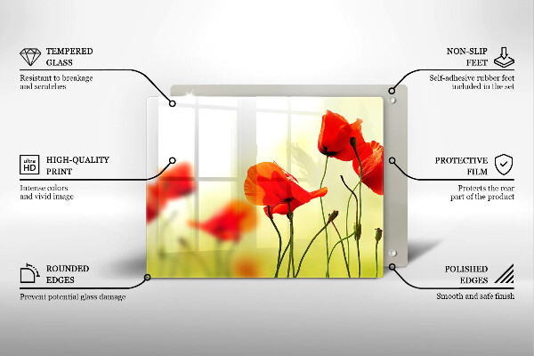 Tábua de cortar de vidro Flores de papoula vermelha