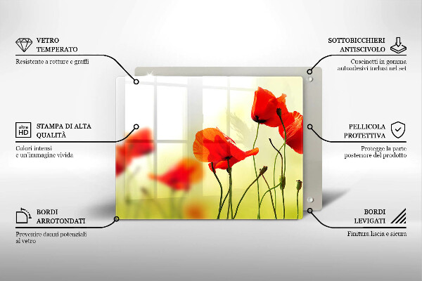 Tábua de cortar de vidro Flores de papoula vermelha