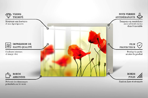 Tábua de cortar de vidro Flores de papoula vermelha