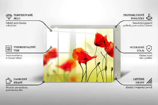 Tábua de cortar de vidro Flores de papoula vermelha