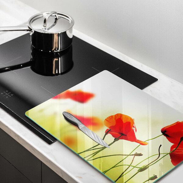 Tábua de cortar de vidro Flores de papoula vermelha