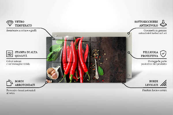 Tábua de corte de vidro Pimentas vermelhas