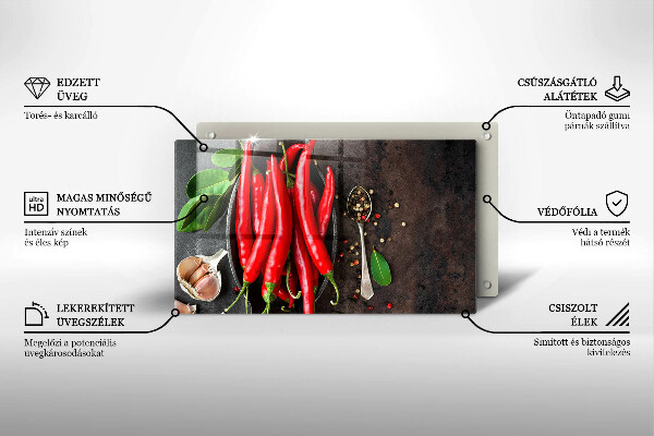 Tábua de corte de vidro Pimentas vermelhas