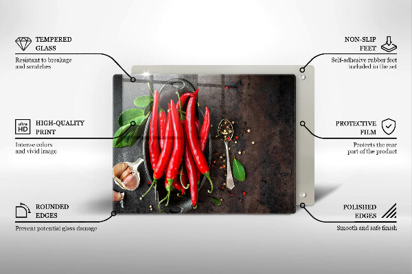 Tábua de corte de vidro Pimentas vermelhas