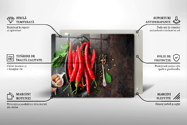 Tábua de corte de vidro Pimentas vermelhas
