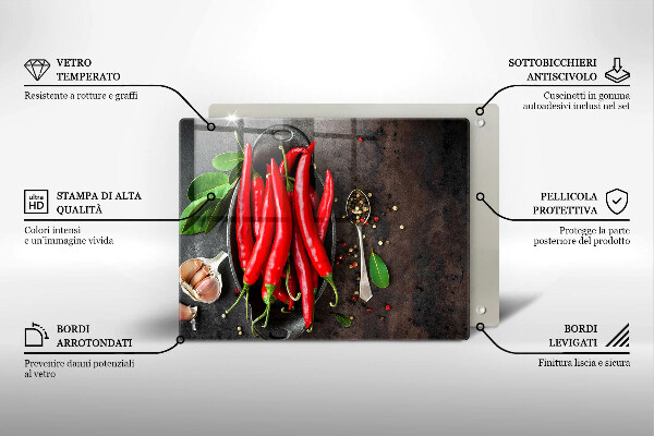 Tábua de corte de vidro Pimentas vermelhas