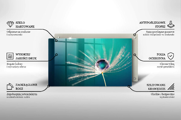 Tábua de cortar de vidro Orvalho em um dente-de-leão