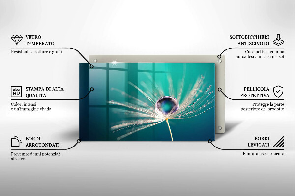 Tábua de cortar de vidro Orvalho em um dente-de-leão