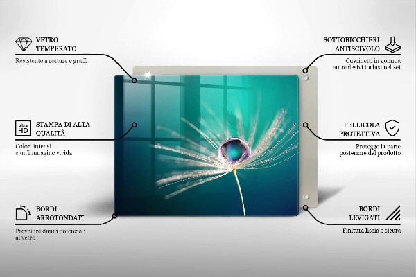 Tábua de cortar de vidro Orvalho em um dente-de-leão