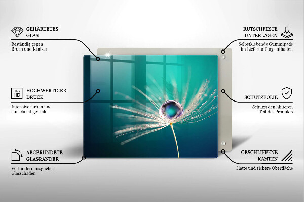 Tábua de cortar de vidro Orvalho em um dente-de-leão