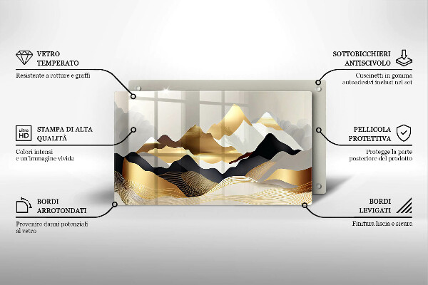 Tábua para cozinha Abstração montanhas douradas