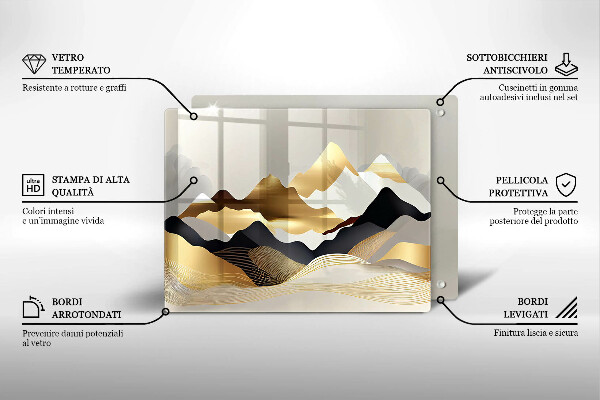 Tábua para cozinha Abstração montanhas douradas