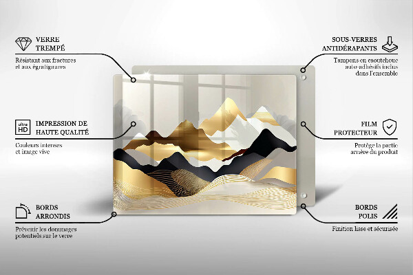 Tábua para cozinha Abstração montanhas douradas