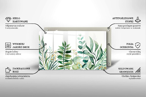 Tábua de corte de vidro Ilustração de folhas de plantas