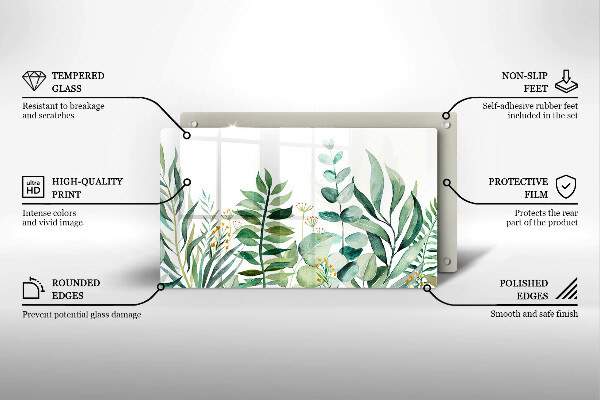 Tábua de corte de vidro Ilustração de folhas de plantas