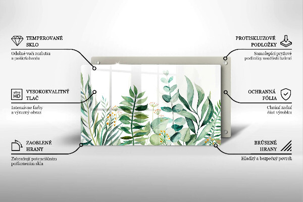 Tábua de corte de vidro Ilustração de folhas de plantas