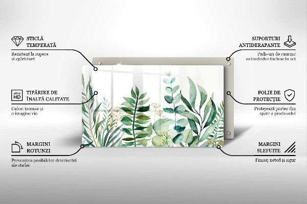 Tábua de corte de vidro Ilustração de folhas de plantas