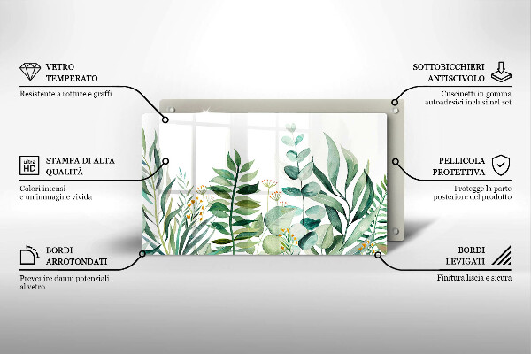 Tábua de corte de vidro Ilustração de folhas de plantas