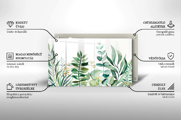 Tábua de corte de vidro Ilustração de folhas de plantas