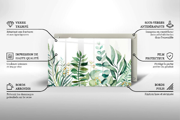 Tábua de corte de vidro Ilustração de folhas de plantas