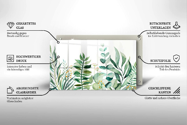 Tábua de corte de vidro Ilustração de folhas de plantas