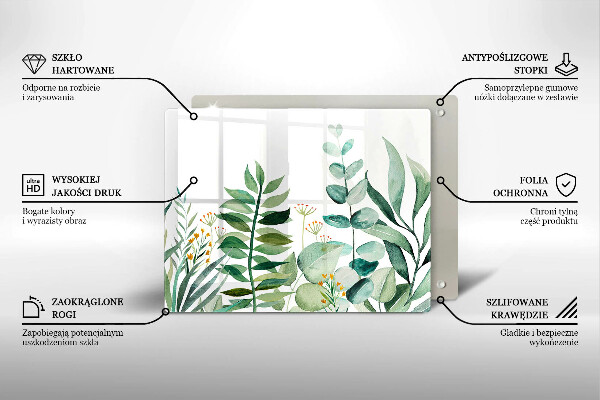 Tábua de corte de vidro Ilustração de folhas de plantas