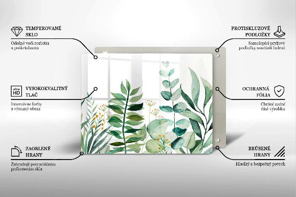 Tábua de corte de vidro Ilustração de folhas de plantas