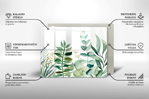 Tábua de corte de vidro Ilustração de folhas de plantas