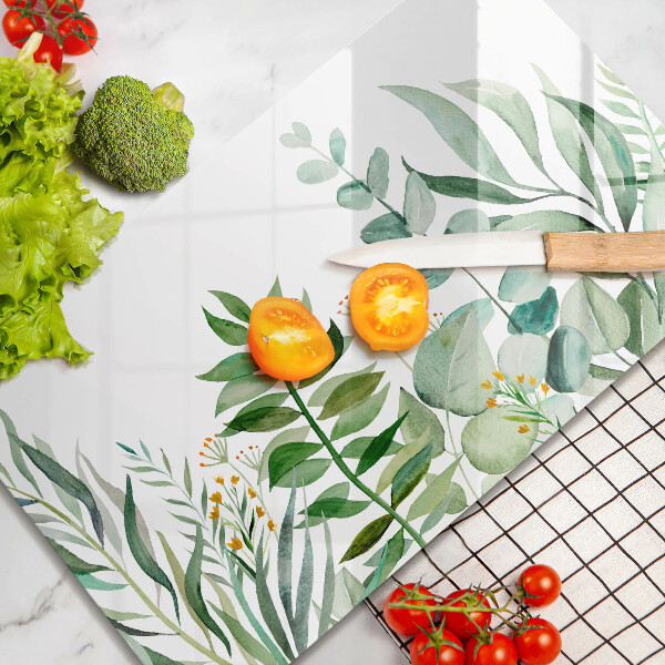 Tábua de corte de vidro Ilustração de folhas de plantas
