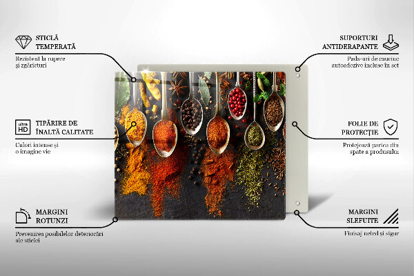 Tábua de cortar alimentos colheres de especiarias