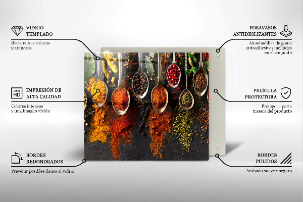 Tábua de cortar alimentos colheres de especiarias