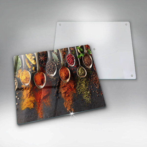 Tábua de cortar alimentos colheres de especiarias