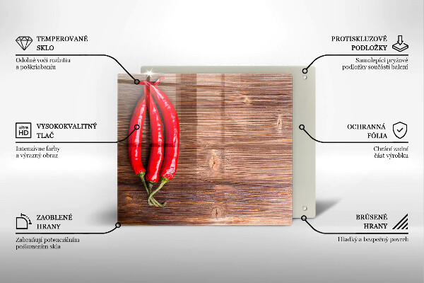 Tábua de vidro Pimentas na madeira