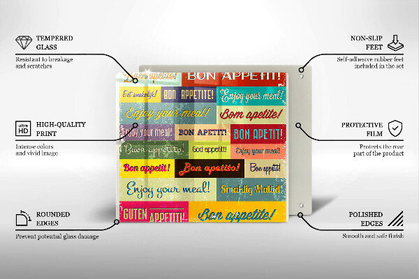 Tábua de cortar alimentos Bon appetit legendas idiomas