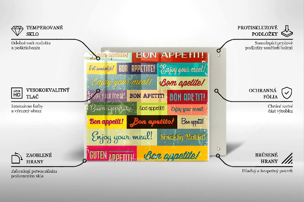 Tábua de cortar alimentos Bon appetit legendas idiomas