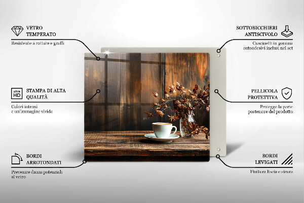 Tábua de corte Uma xícara de café e madeira