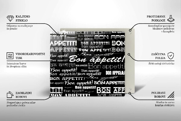 Tábua de cortar alimentos Legendas de cozinha Bom apetite