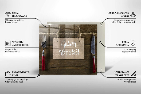 Tábua de vidro Placa Guten Apetit nos painéis